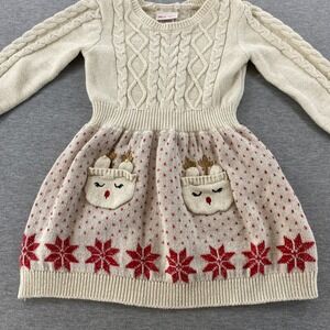 Little Lass Girls Cream Reindeer Fair Isle Knit Sweater‎ Dress Size 4 Christmas